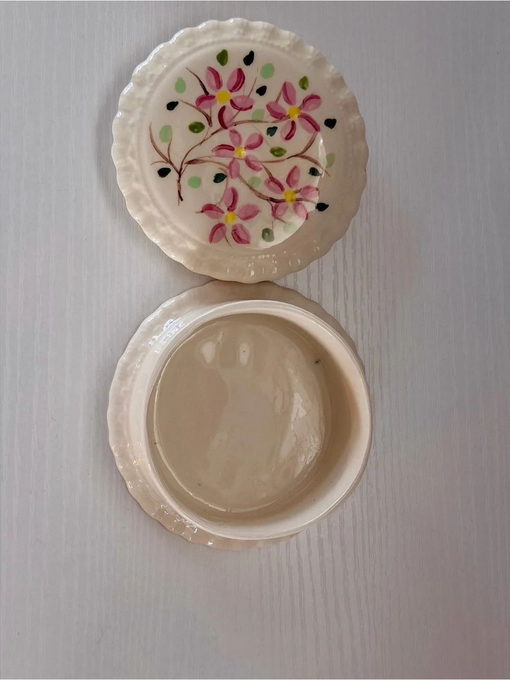 Floral Ceramic Jewelry Trinket Box - Pink Floral Design